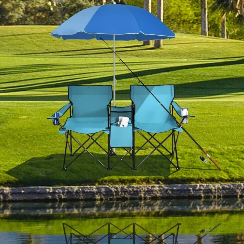 double folding camping chair with umbrella