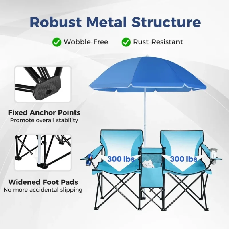 double folding camping chair with umbrella