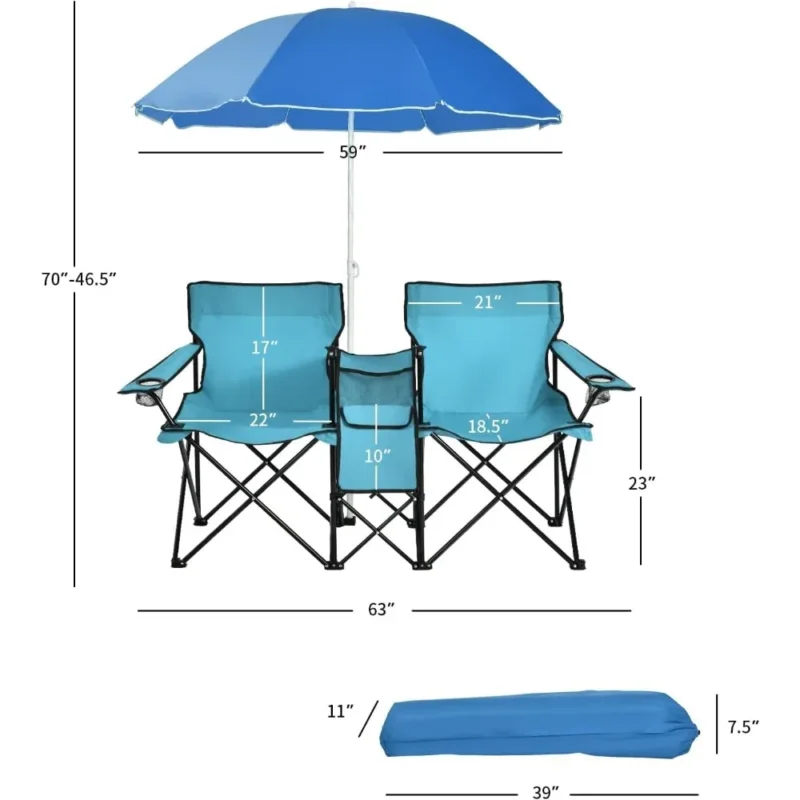 double folding camping chair with umbrella